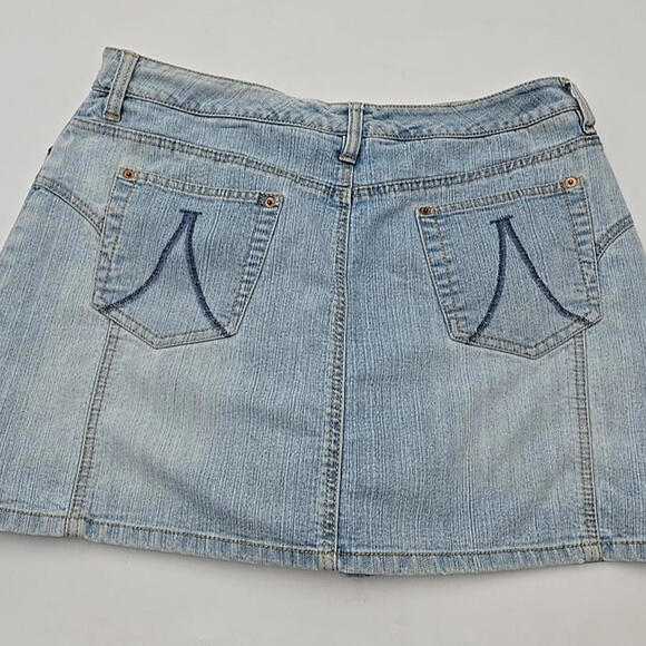 A Line Jeans Red Tag Light Wash Retro Denim 5 pocket Zip Fly Mini Y2K 12 Skort - Picture 9 of 12